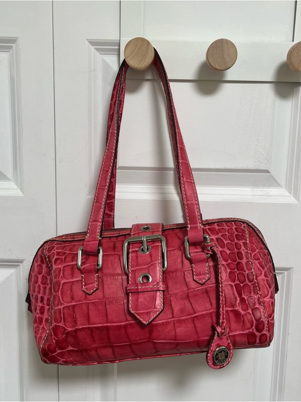 Vintage Dooney & Bourke Red Pink Crocodile Shoulder Bag